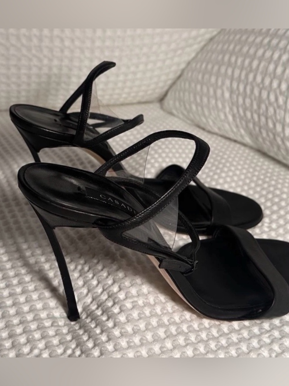 Casadei Black Strappy Clear-Panel Stiletto Sandals